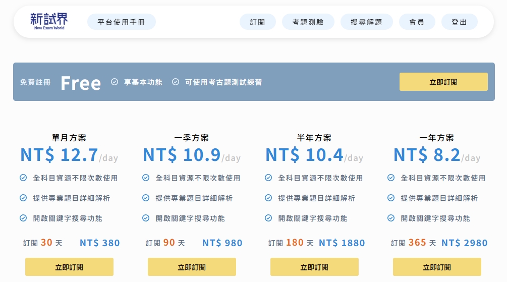 新試界線上題庫訂閱制